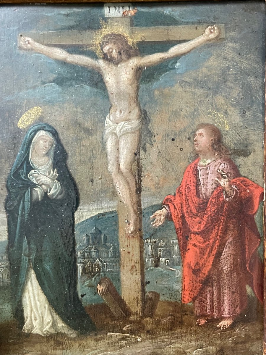 French School From The 17th - Crucifixion Painting On Copper -photo-3